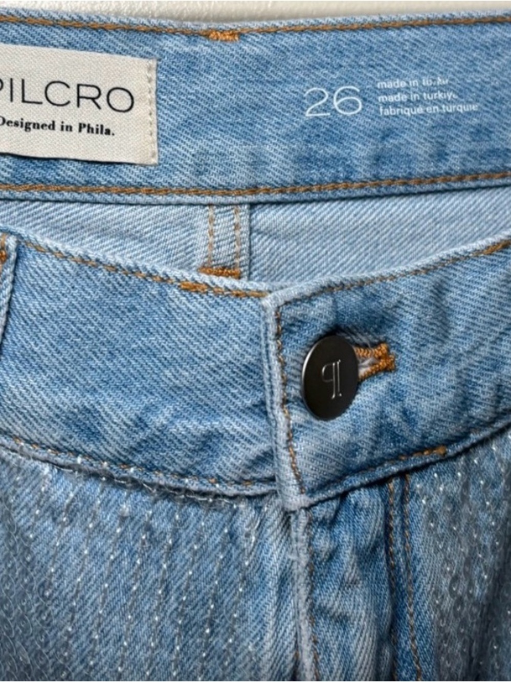 Pilcro anthropologie Light Blue Sequin Wide-Leg Jeans, size 26 , tags attached - Picture 5 of 8